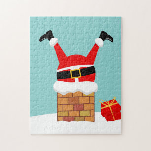 Santa Claus stuck in the chimney on the roof Puzzle