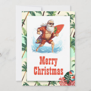 Santa Claus Surfer Cartoon Illustration Feiertagskarte