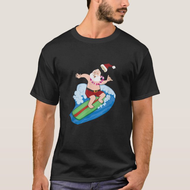 Santa Claus Surfing Hawaiian Summer Funny Christma T-Shirt (Vorderseite)