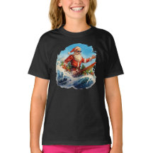 Santa Claus Surfing Shredding Waves Girls T - Shir