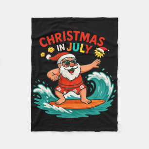 Santa Claus Surft am Strand Weihnachten im Juli Mä Fleecedecke