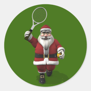 Santa Claus Tennis Runder Aufkleber