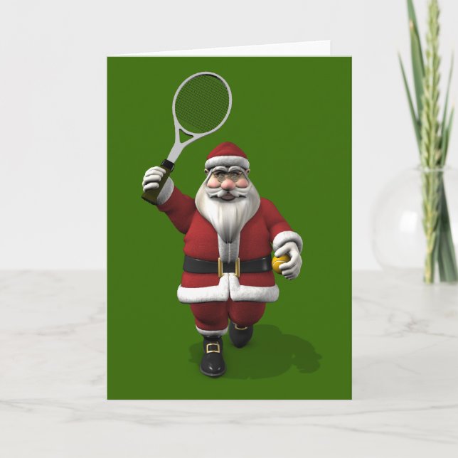 Santa Claus Tennis spielen Feiertagskarte (Vorderseite)