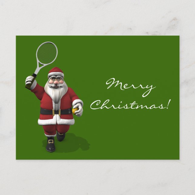 Santa Claus Tennis spielen Feiertagspostkarte (Vorderseite)