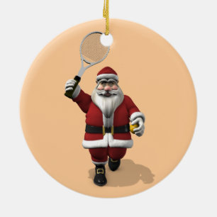 Santa Claus Tennis spielen Keramik Ornament