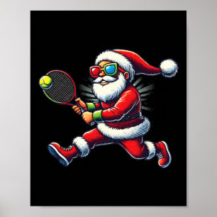 Santa Claus Tennis spielen Racket Christi Poster