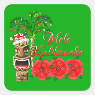 Santa Claus Tiki Mele Kalikimaka Quadratischer Aufkleber