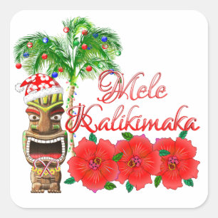 Santa Claus Tiki Mele Kalikimaka Quadratischer Aufkleber