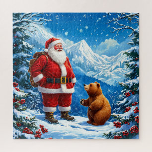 Santa Claus trifft freundlichen Bären im schneebed Puzzle