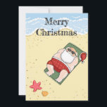 Santa Claus Tropical Beach Frohe Weihnachten<br><div class="desc">Bringen Sie eine Touch Urlaubsatmosphäre zu Ihren Urlaubswünschen! Diese lustige Postkarte zeigt Santa Basking in der Sonne am Strand, umgeben von Meer und Sonne. Dies ist ein ungewöhnliches, komisches Projekt, das sicherlich ein Lächeln auf das Gesicht jedes Empfängers bringen wird. Diese Postkarte ist perfekt für Liebhaber von humorvollen und ungewöhnlichen...</div>