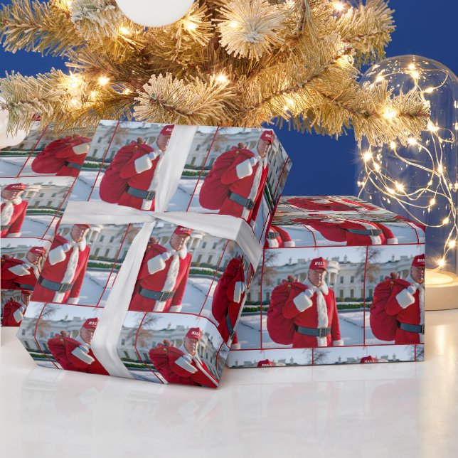 Santa Claus Trump mit einem roten Geschenksack Geschenkpapier (Feiertage)