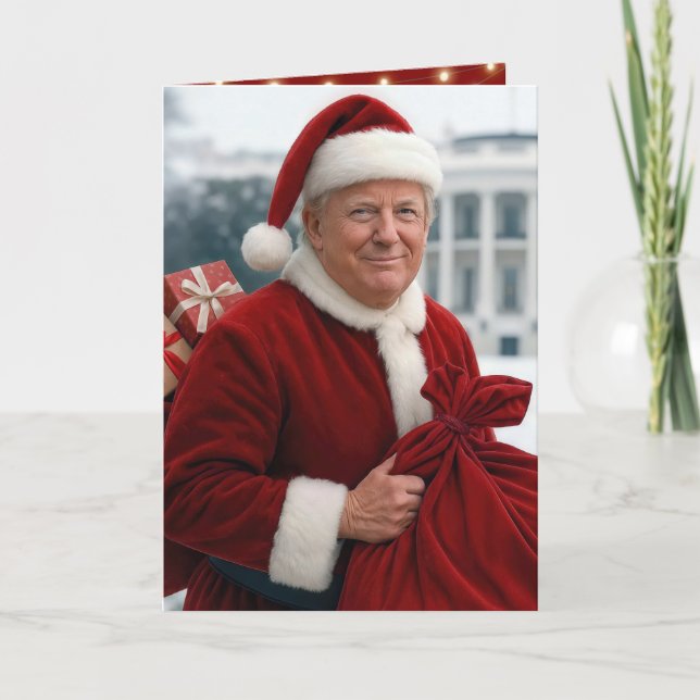 Santa Claus Trump mit einem roten Geschenksack Karte (Vorderseite)