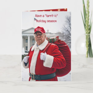Santa Claus Trump mit einem roten Geschenksack Karte