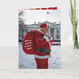 Santa Claus Trump mit einem roten Geschenksack Karte
