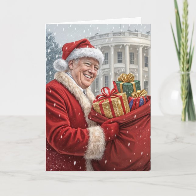 Santa Claus Trump mit Geschenktasche Karte (Vorderseite)