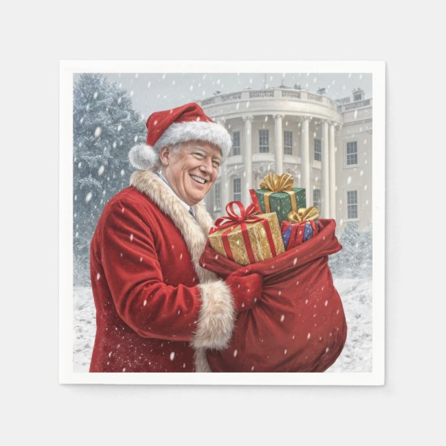 Santa Claus Trump mit Geschenktasche Serviette (Vorderseite)