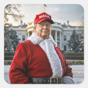 Santa Claus Trump mit MAGA Hat Quadratischer Aufkleber