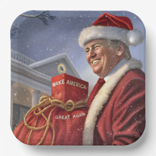 Santa Claus Trump mit MAGA rotem Sack Pappteller