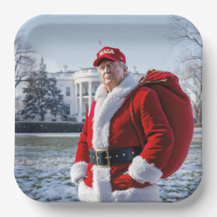 Santa Claus Trump mit rotem Sack Pappteller