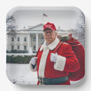 Santa Claus Trump mit rotem Sack Pappteller
