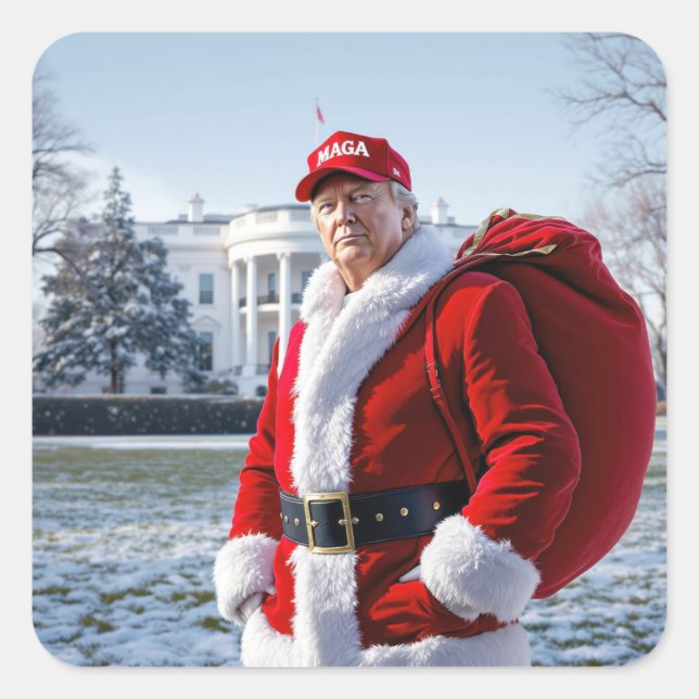 Santa Claus Trump mit rotem Sack Quadratischer Aufkleber (Vorderseite)