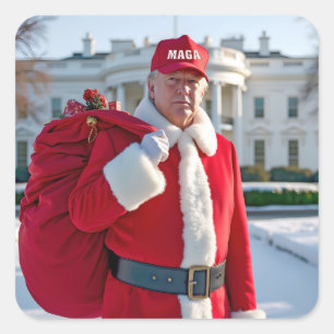 Santa Claus Trump mit rotem Sack Quadratischer Aufkleber
