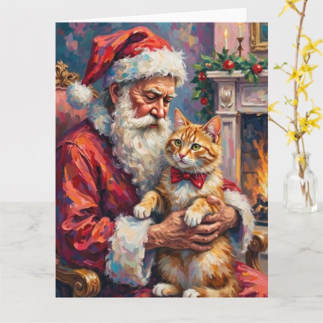 Santa Claus Turkish Angora Cat Christmas Art Karte (Gelbe Blume)