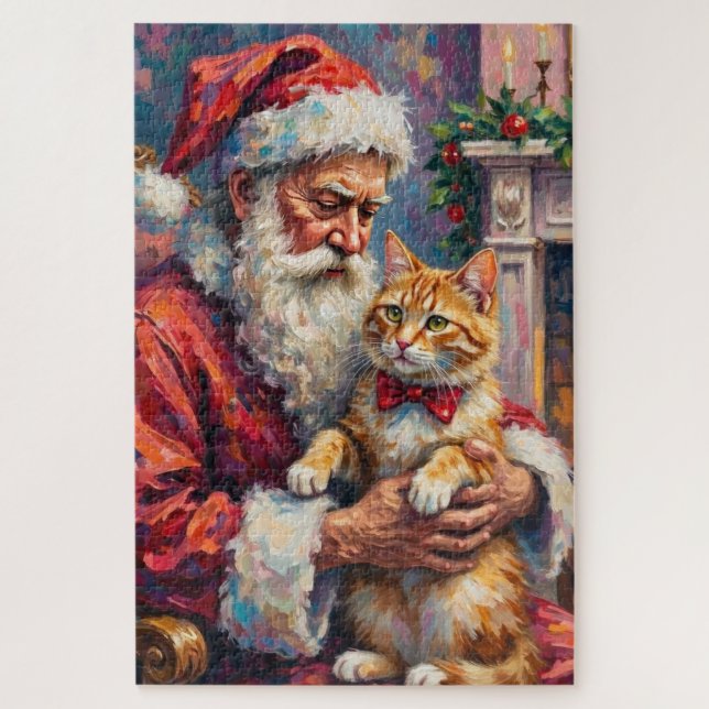 Santa Claus Turkish Angora Cat Christmas Art Puzzle (Vertikal)
