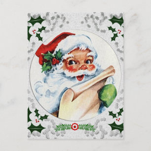 Santa Claus überprüft Liste Snowflake Holframe Postkarte