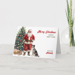 Santa Claus und Australian Shepherd Hund Weihnacht Feiertagskarte