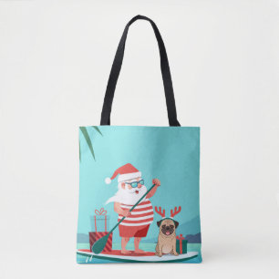 Santa Claus und His Pug Wir haben Surfboard