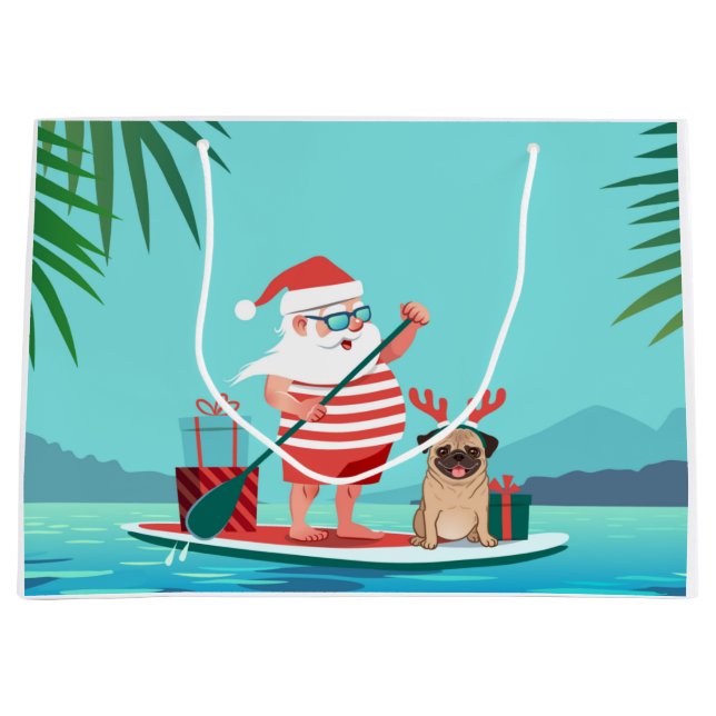 Santa Claus und His Pug Wir haben Surfboard Große Geschenktüte (Vorderseite)
