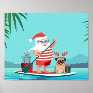 Santa Claus und His Pug Wir haben Surfboard Poster