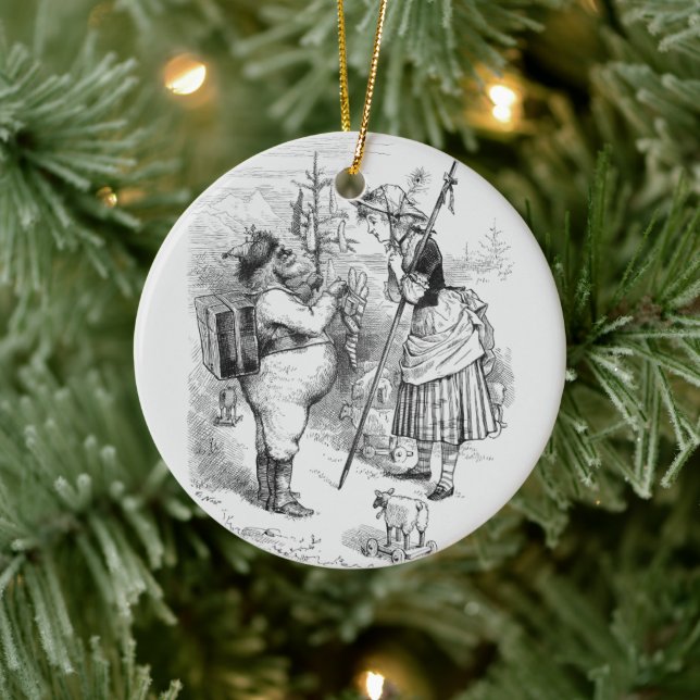 Santa Claus und Little Bo Peep Keramik Ornament (Baum)