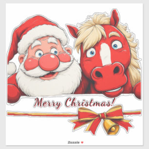 Santa Claus und Pferd teilen festliche Freude Aufkleber