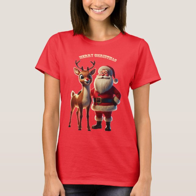 Santa Claus und Rudolph der Rotnasen-Rentier URM T-Shirt (Vorderseite)