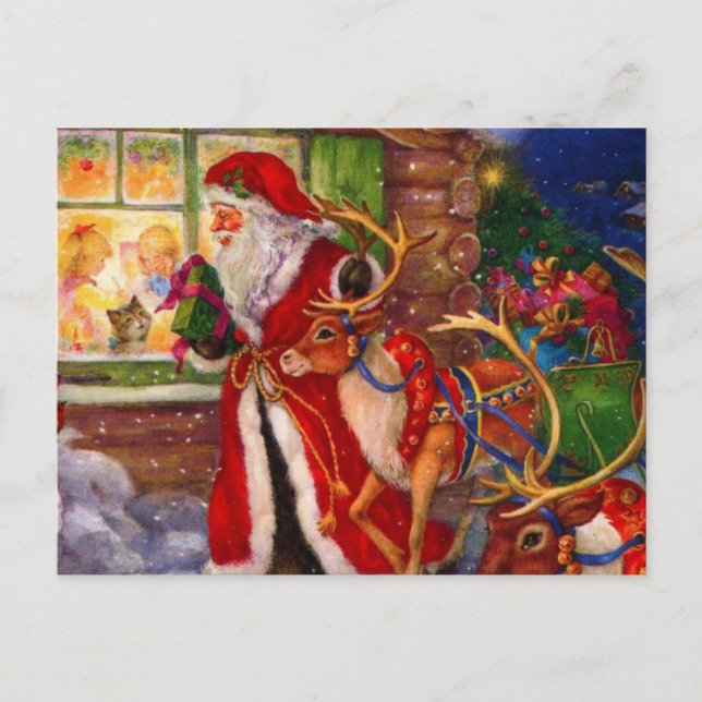 Santa Claus und Rudolph Postkarte (Vorderseite)