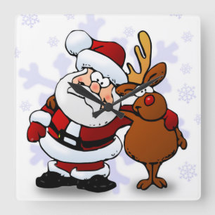 SANTA CLAUS UND RUDOLPH QUADRATISCHE WANDUHR
