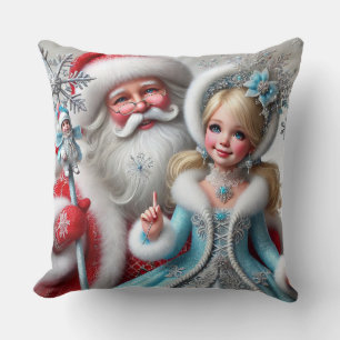Santa Claus und Schneemädchen in einem Winterwunde Kissen