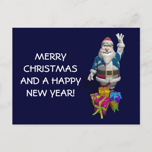 Santa Claus US Flag Jacket Feiertagspostkarte (Vorderseite)