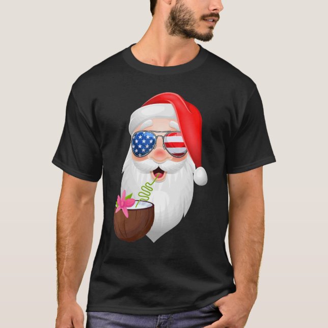 Santa Claus Usa Sonnenbrille Sommerweihnachtsfest  T-Shirt (Vorderseite)