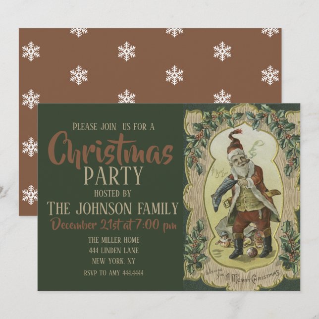 Santa Claus Vintag Illustration Einladung (Vorne/Hinten)