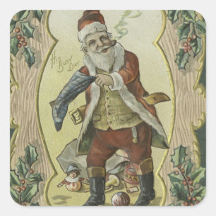 Santa Claus Vintag Illustration Quadratischer Aufkleber