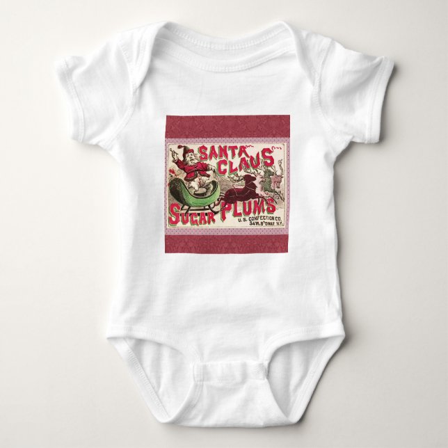 Santa Claus Vintag Illustration Sleigh Baby Strampler (Vorderseite)