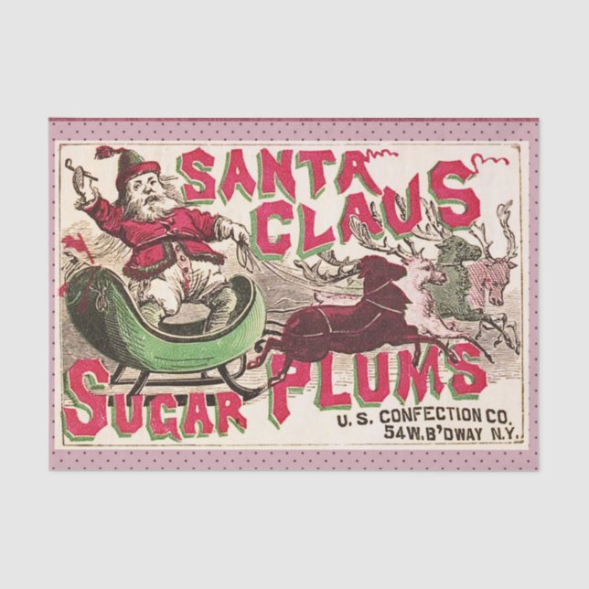 Santa Claus Vintag Illustration Sleigh Seidenpapier (Vorderseite)