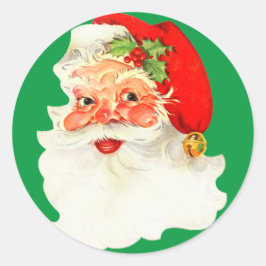 Santa Claus Vintag Portrait Holly Hat Runder Aufkleber