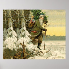 Santa Claus Vintager antiker Weihnachtsbaum Poster