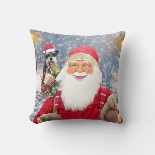 Santa Claus w Christmas Miniature Schnauzer Dog Kissen
