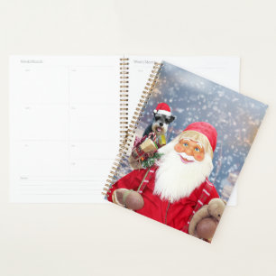 Santa Claus w Christmas Miniature Schnauzer Dog Planer