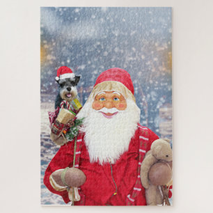Santa Claus w Christmas Miniature Schnauzer Dog Puzzle